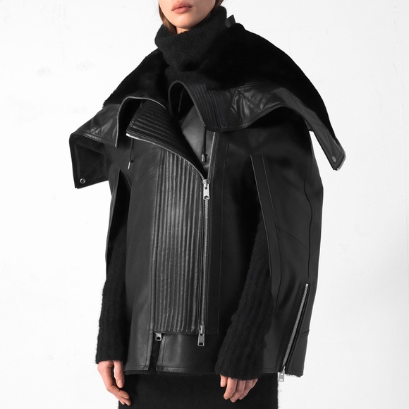All Saints Black Leather Cape Coat - Picture 3 of 7
